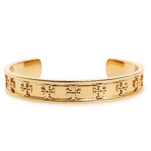 TORY BURCH RAISE LOGO STUDDED 18k GOLD PLATED BRACELET